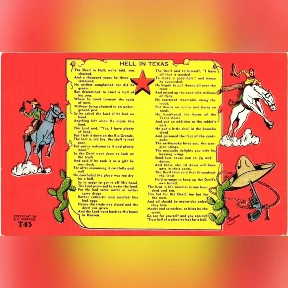 Source Unknown Other - T43. HELL IN TEXAS - Vintage Postcard- Made in Milwaukee, Wis.